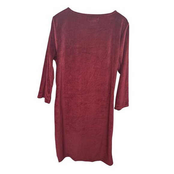 The Paragon Women 1X Dress Burgundy Velour Ruched Front Below Knee Length soft - Picture 2 of 7